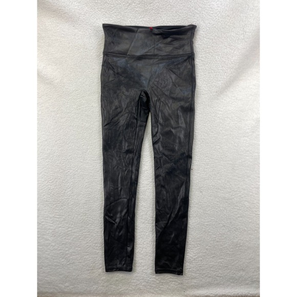 Spanx Women's Faux Leather Leggings Large Black High Rise Shaping Slim Fit Pants - Picture 1 of 8